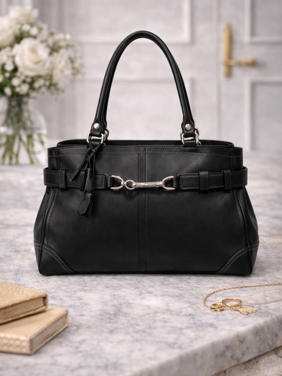 Coach Handbags - Coach Black Leather Shoulder Bag Buckle Classic Structured Luxury bag
